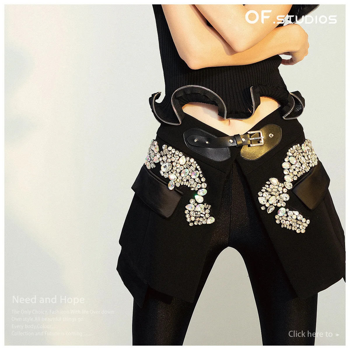 

High Street Fashion Ladies' Short Skirt with Heavy-Duty Beaded Stitching PU Buckle Waistband Women's Premium Style Skirt