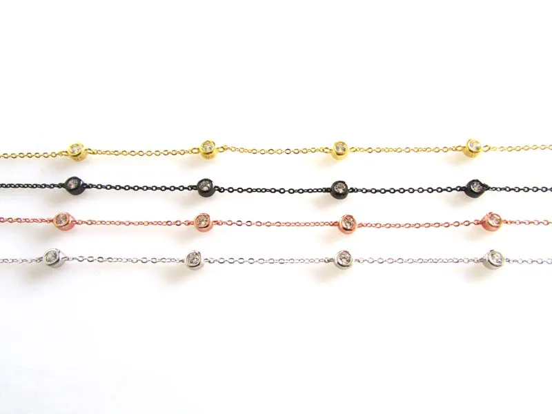 100% 925 Sterling Silver Delicate Dainty Shiny CZ Station Chain Simple Necklace Bracelet Fine Women Jewelry Set