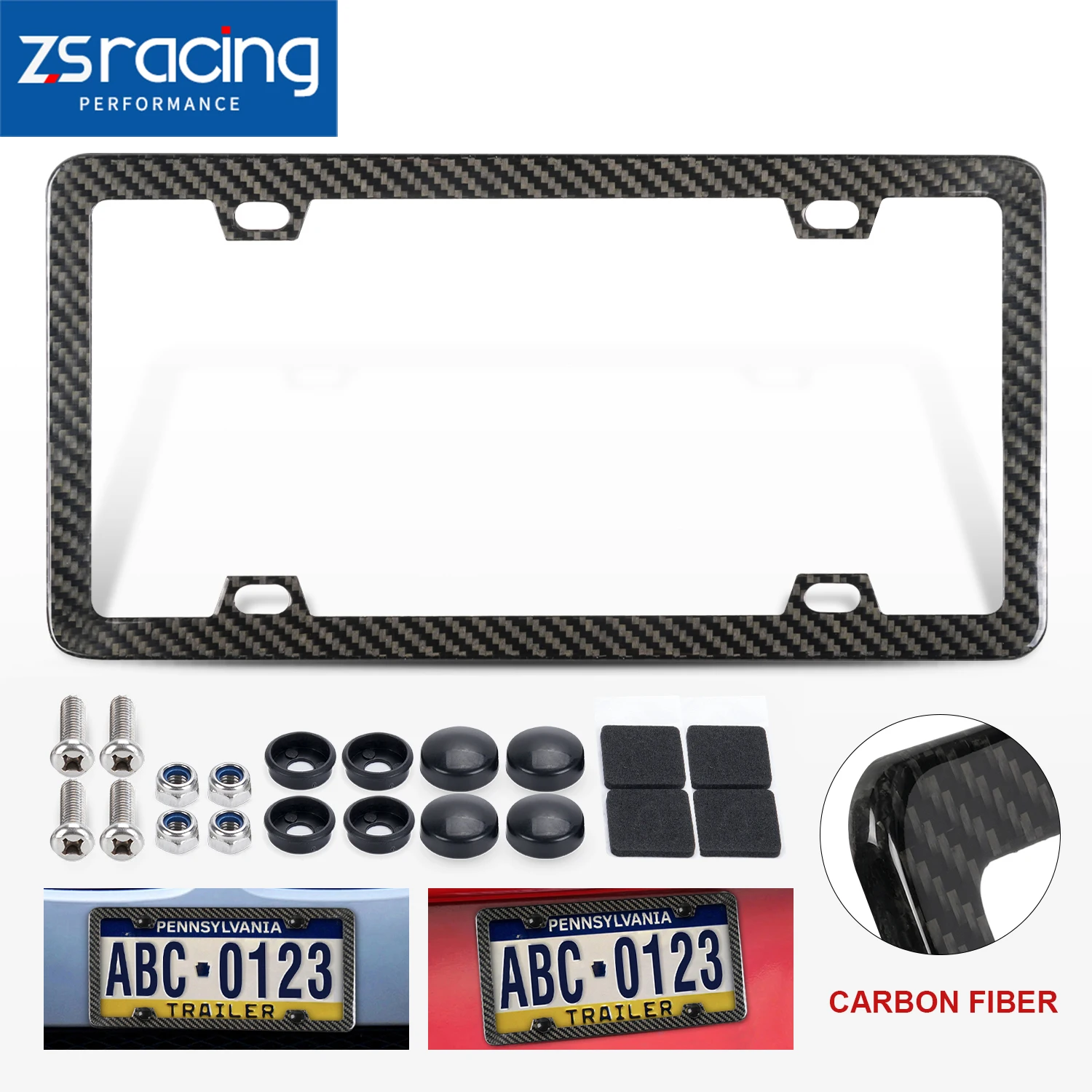 

100% Real Black Carbon Fiber License Plate Frame Silm 4 Holes With Screws Caps Complies With US Canadian Mexico Standards