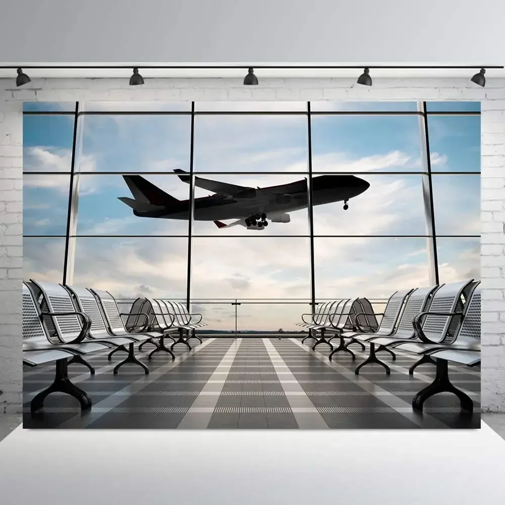 Airport Terminal Tapestry Wall Hanging Backdrop Airplane Departure Airport Lounge Photography Backdrop Tapestries for Home Decor