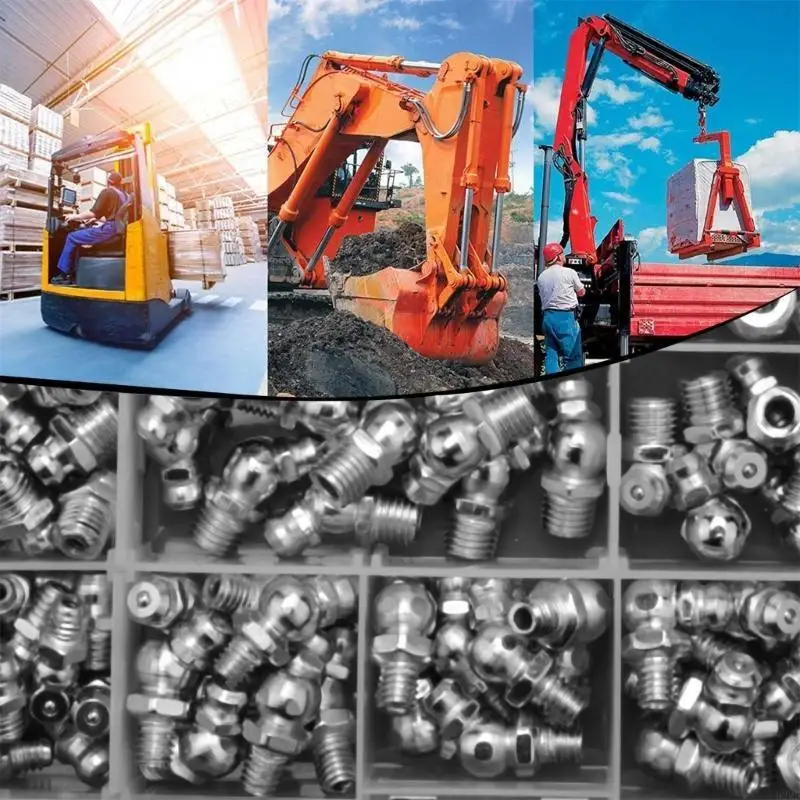 

115Pcs Metric Hydraulic Grease Fittings Metal Zerk Grease Nipple Fittings Assortment Straight 45 Degree 90 Degree