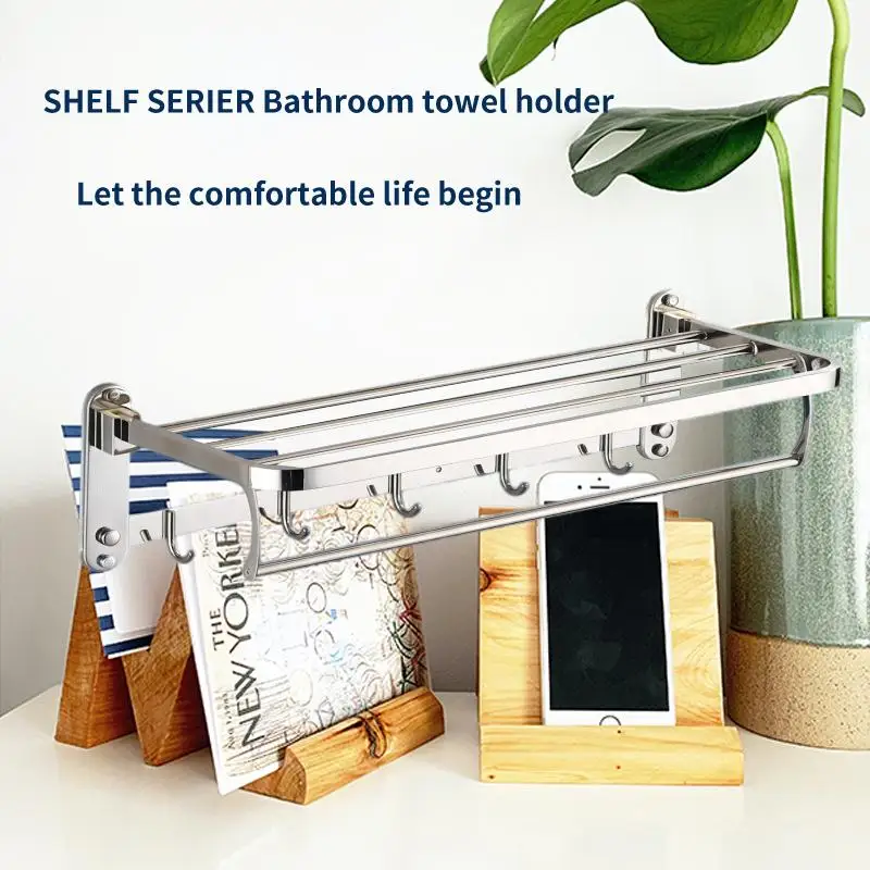 

304 Stainless Steel Wall-Mounted Bathroom Storage Rack Towel Rack for Efficient Organization and Space Saving