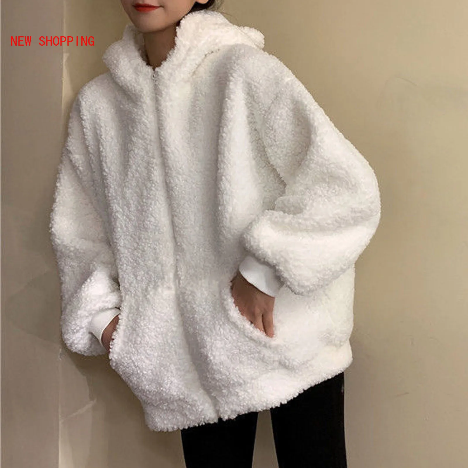 2022 Autumn Winter Women Hoodies Kawaii Bear Ears Fashion Hoody Casual Pocket Solid Color Warm Plush Sweatshirt Hoodie For Women