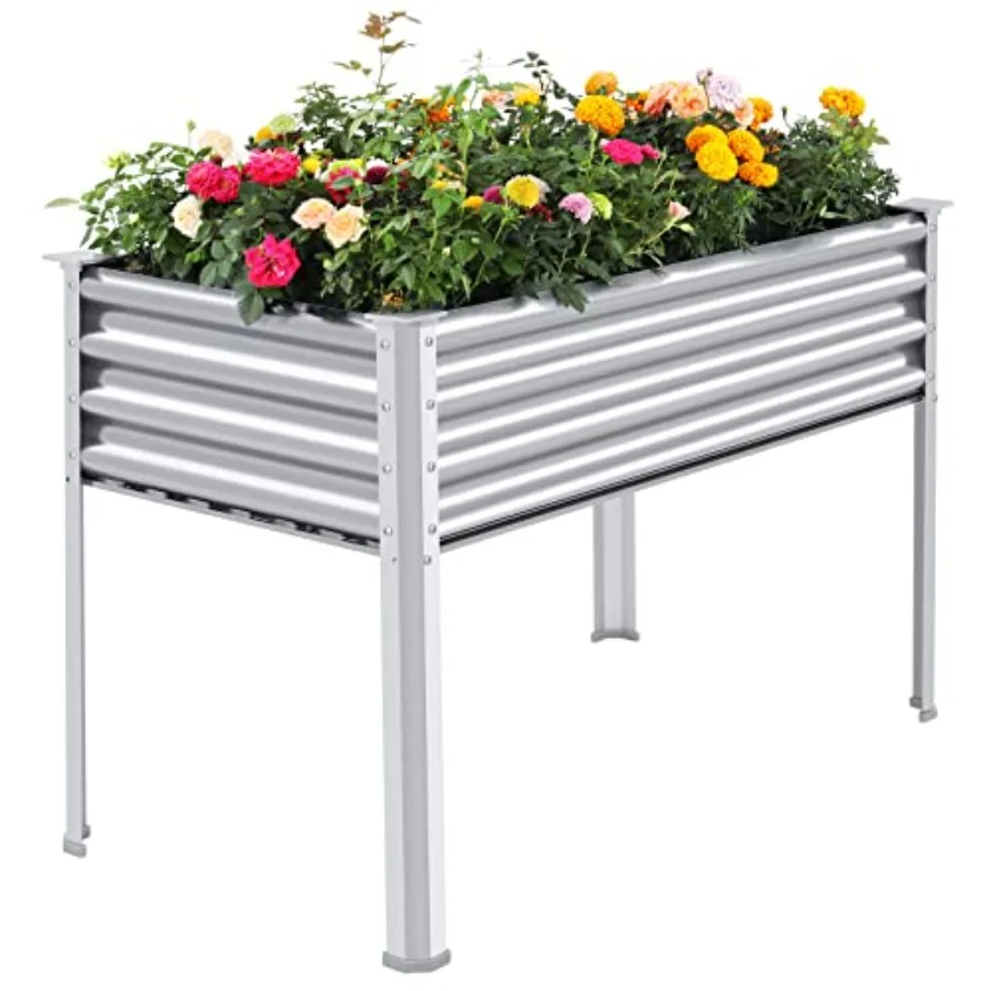 

Galvanized Raised Garden Bed with Legs, Large Metal Elevated Raised Planter Box with Drainage Holes for Backyard, Patio, Balcon