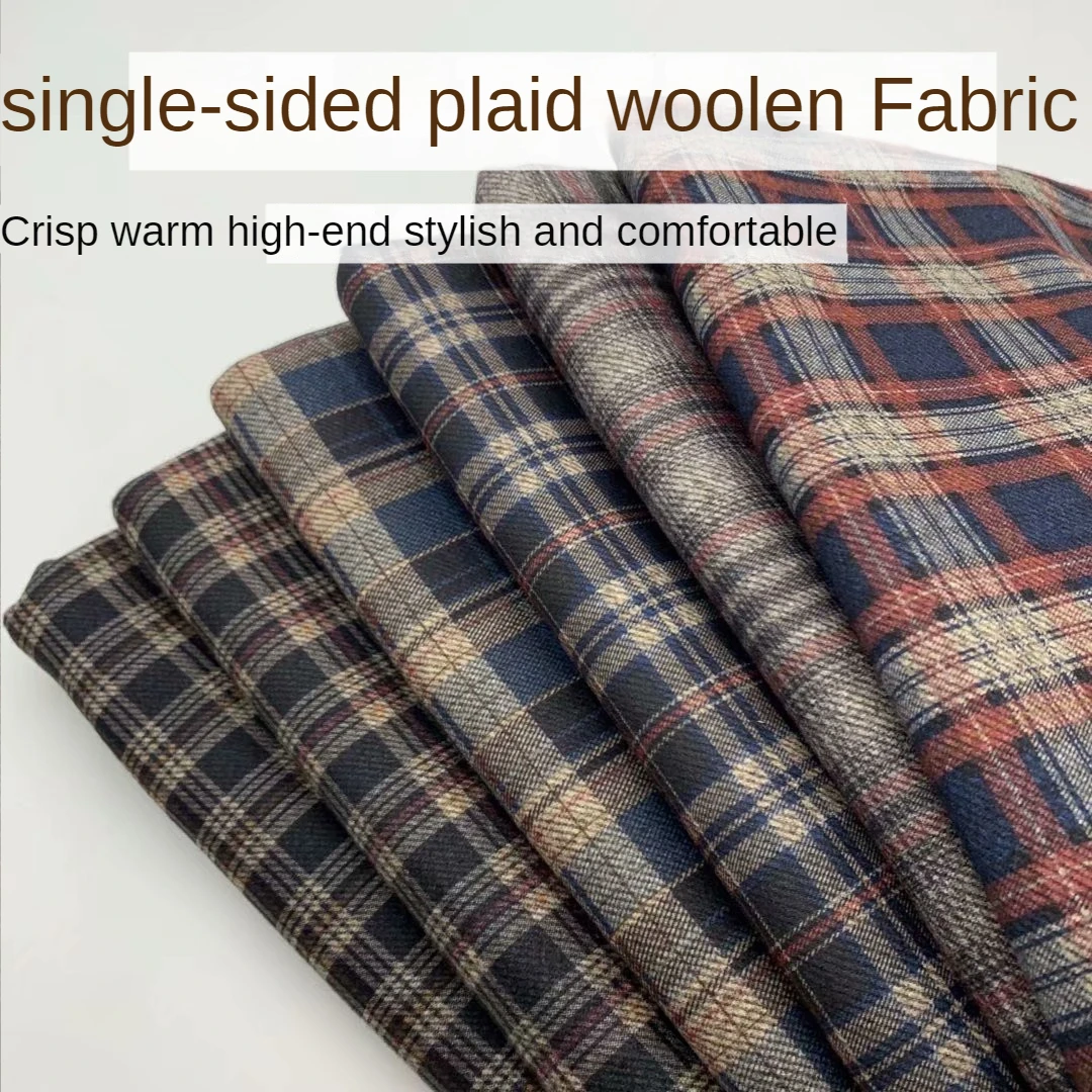 Plaid Woolen Fabric Micro-elastic By The Meter for Clothing Diy Coats Sewing High-grade Thickened Winter Cloth Drape Black Brown