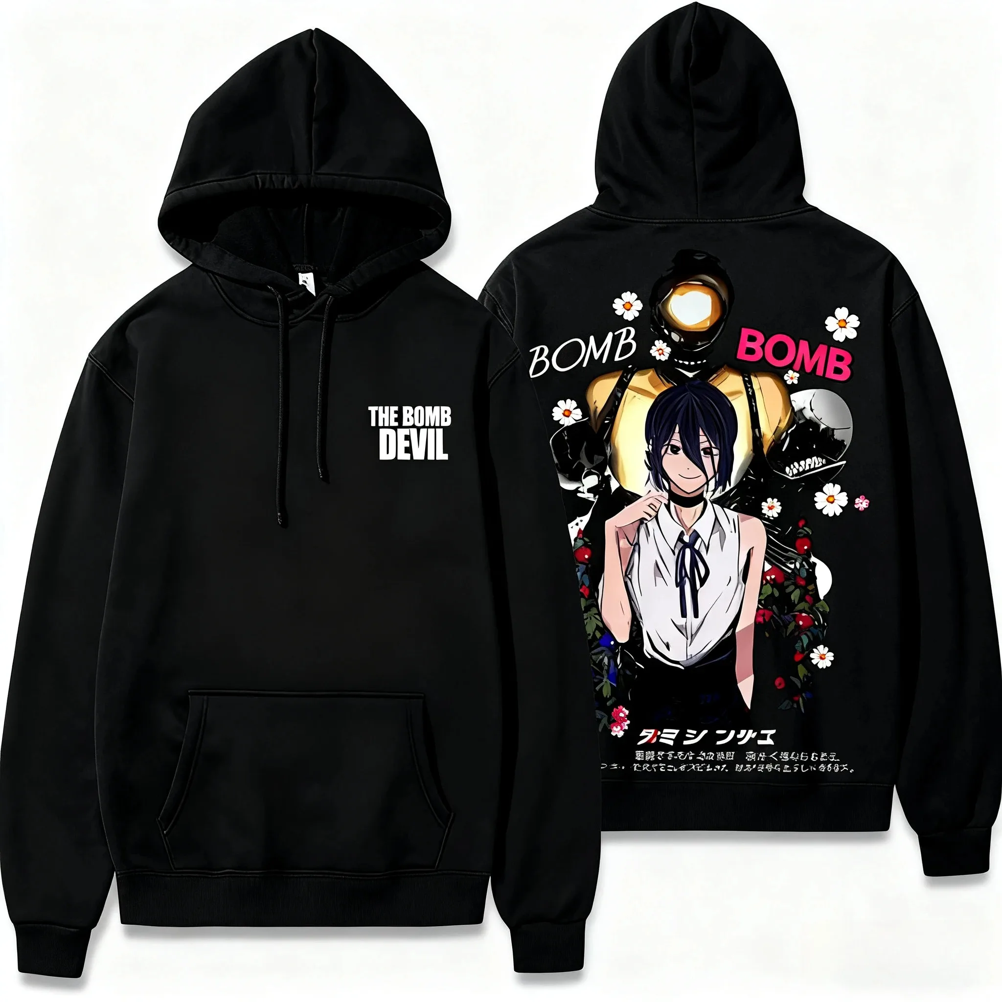 اليابان أنيمي الأجهزة الطرفية هوديس بالمنشار رجل الفيلم Reze قوس مطبوعة البلوز الرجال النساء المتضخم Harajuku طويلة الأكمام هودي #3