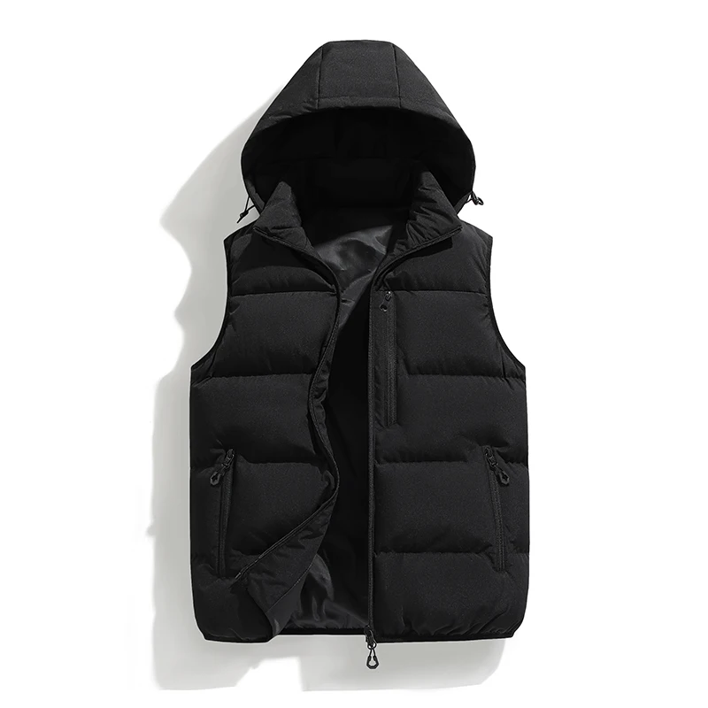 Autumn Winter Men Hooded Thicken Casual Sleeveless Vests Jackets Coat Mens Detachable Hat Waistcoat Vest Man Cotton Outwear Vest