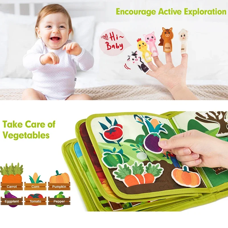 幼児向けモンテッソーリおもちゃボード、農場の動物シーン、ストーリーテリングアクティビティ、静かな絵本、フェルトアクティビティ、教育的感覚ビジーブック