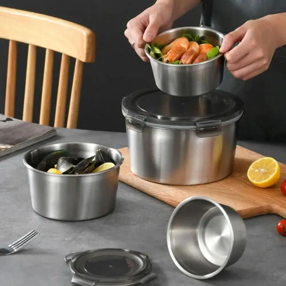 

Thickened Stainless Steel Fresh-keeping Box Sealed Anti-leak Refrigerator Storage Box Round Convenient Food Storage Container