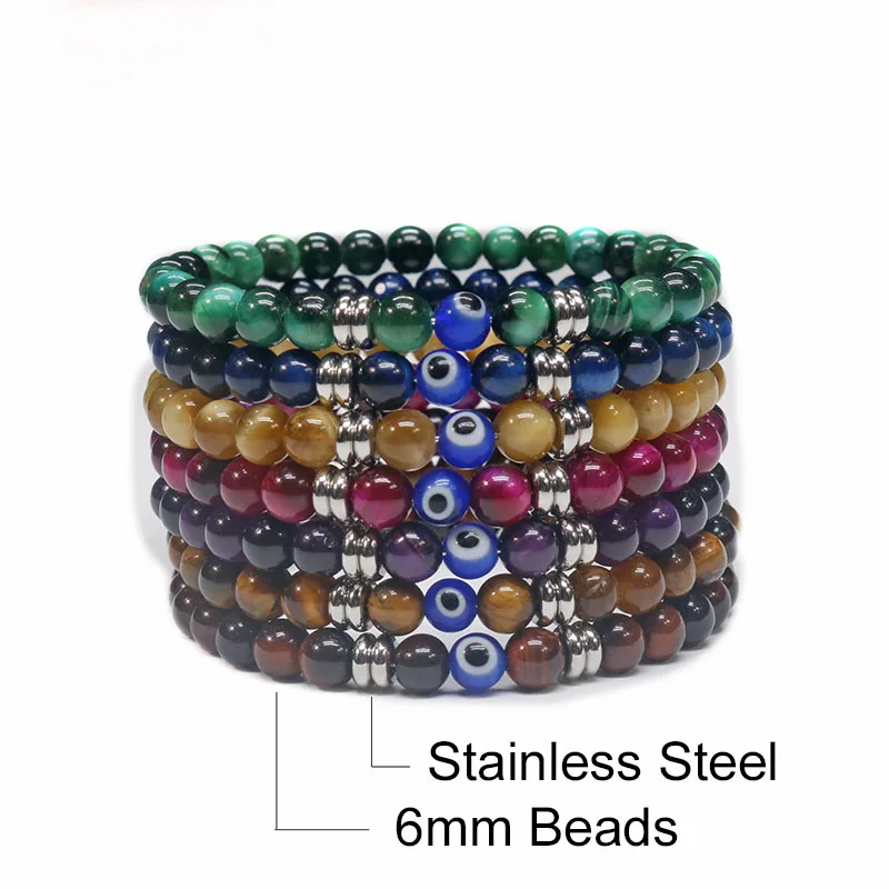 Pulseras Hombre Natural Tiger Eye Stone Male Bracelet Man Turkish Protection Evil Eye Bracelets For Man Pulseiras Pasculina