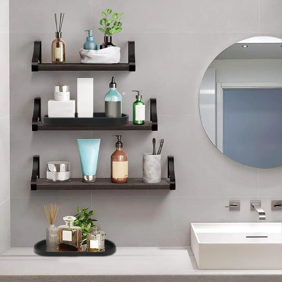 ABNH Set of 2 Bathroom Trays, Decorative Tray, Black Silicone Storage Tray, Small Tray for Washbasin, Bathtub (Oval)