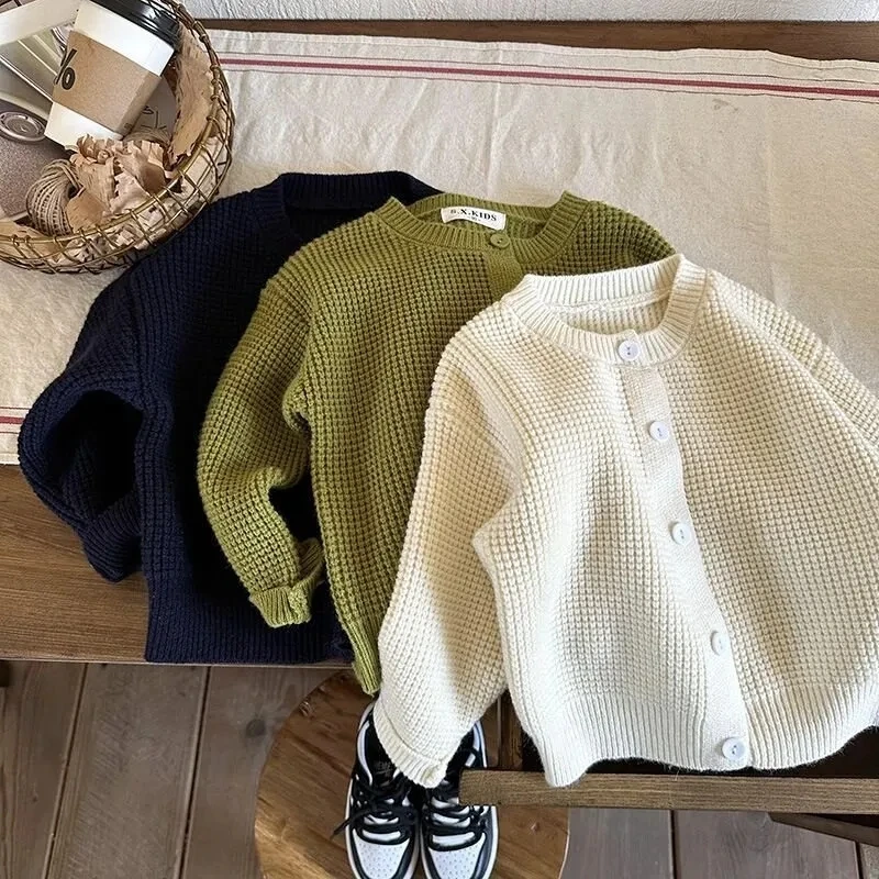 

Boys' Sweater Coat 2023 Spring and Autumn New Small and Medium Children's Korean Edition Knitwear Baby Solid Cardigan Casual