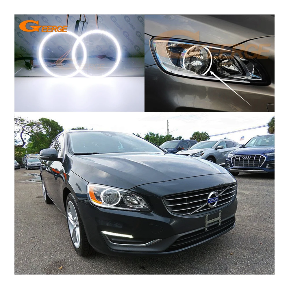 لفولفو S60 II 134 V60 155 157 تجميل 2014 2015 2016 2017 2018 DRL ضوء النهار الترا برايت COB Led عيون الملاك عدة خواتم هالة #2