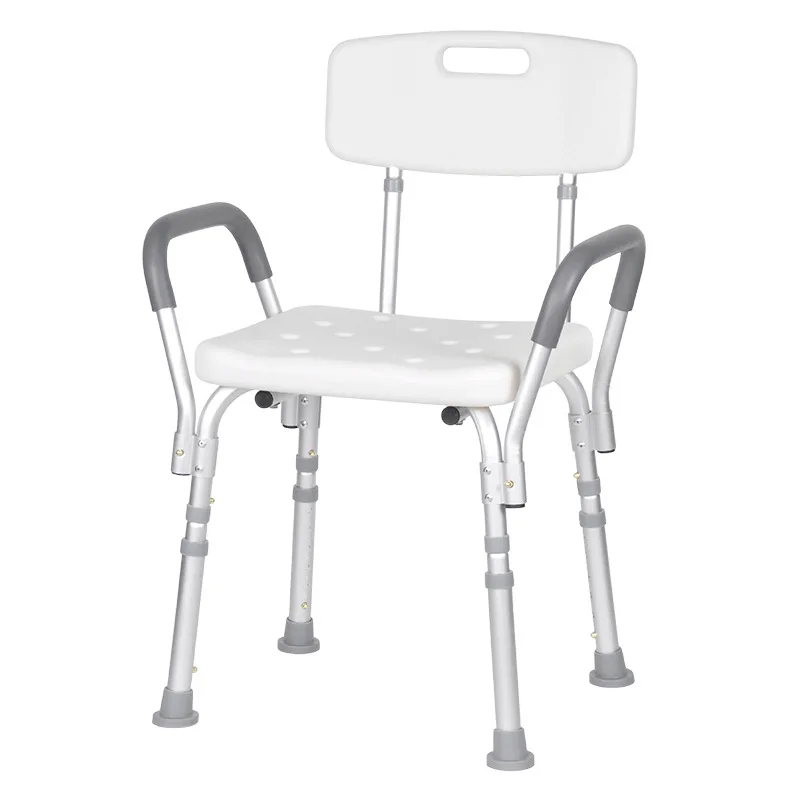Non Slip Bath Shower Seat with Backrest Armrests 6-Level Height Adjustable Aluminum Shower Safety Bench for Elderly Customize