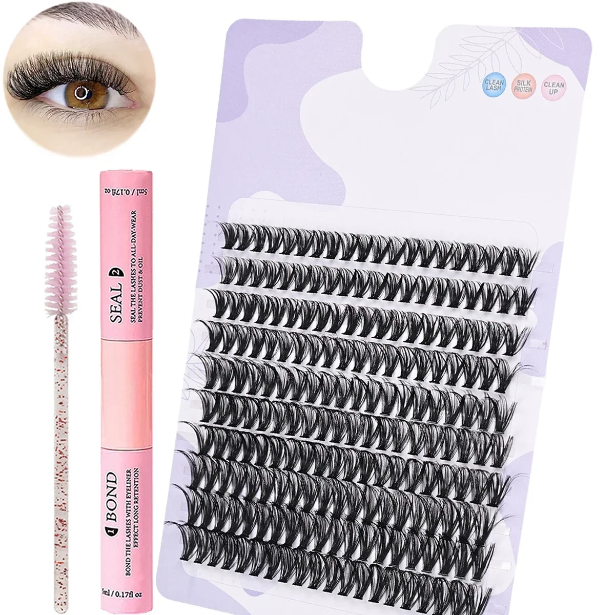 200pcs Eyelash Extension Kit – D Curl Lashes Eyelash Adhesive and Sealant and Eyelash Brushes for use at home