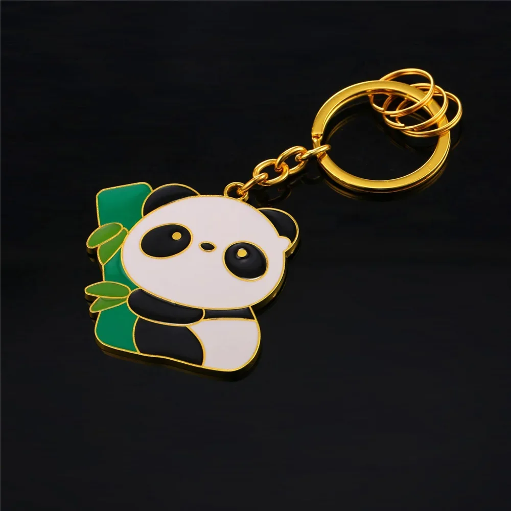 U7 Zománc Sztrájktörő majd Fehérítőszer Panda Zsozsó Bambusz keychain számára férfiak Nők Arany színben Animal Tapogat tartóját vel 3pcs kicsi gyűrűk K012