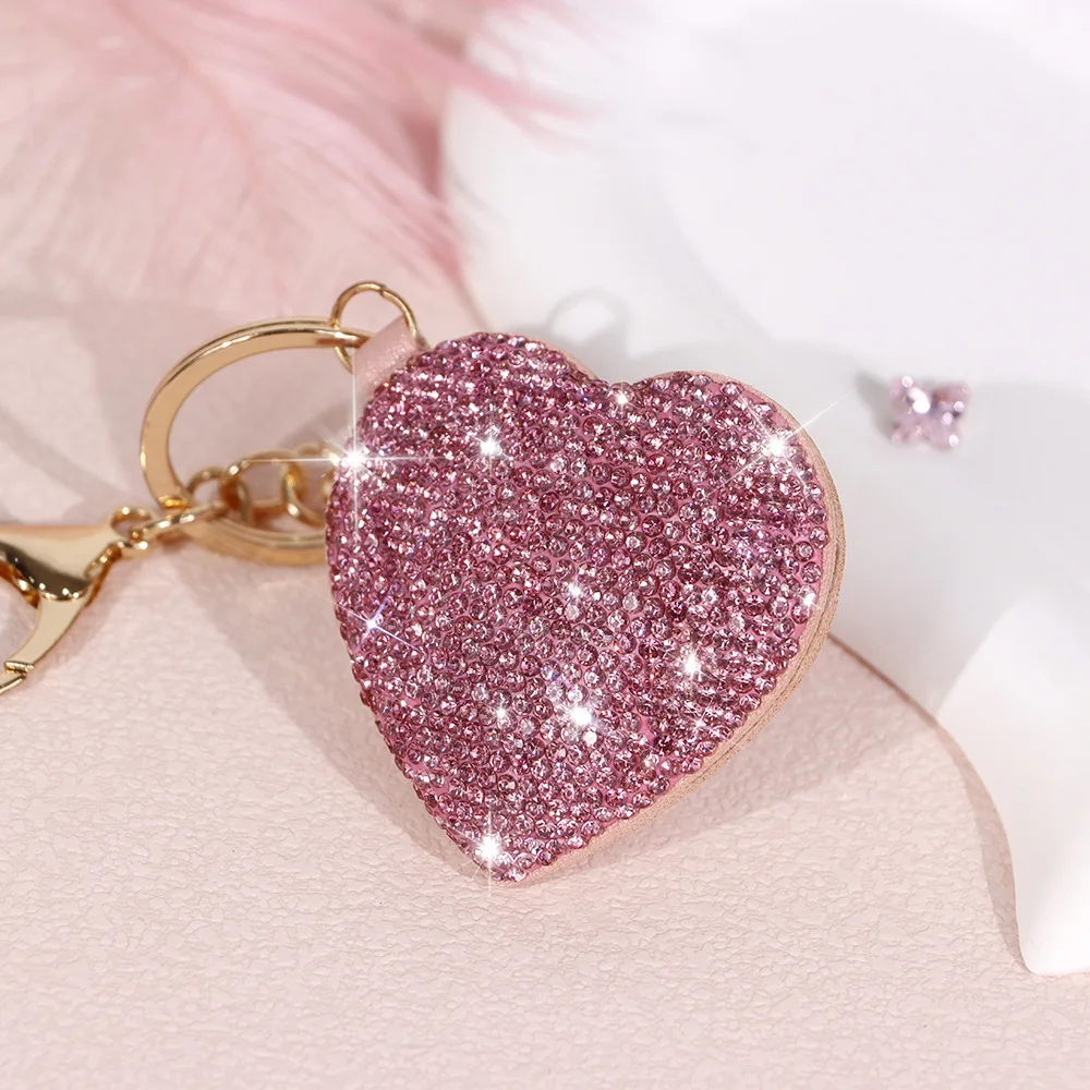 Light luxury appearance level Pink small peach heart mirror Pink diamond heart full of diamonds