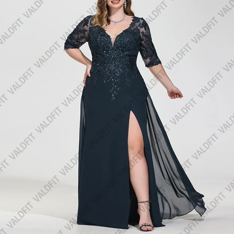 

Customized Long Plus Size Navy Blue Chiffon Mother of the Bride Dresses for Wedding Party Dress Vestido Fiesta Boda Invitada