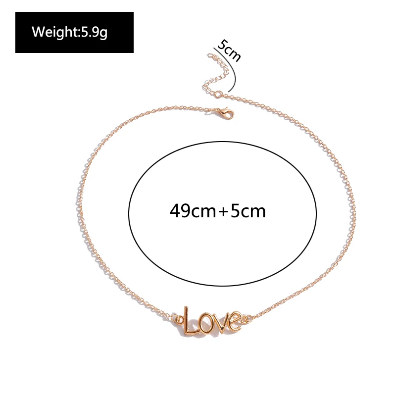 Aihua Goldfarbene Mädchen-Liebesbriefe-Halsketten und Anhänger für Damen, modische Schlüsselbeinkette, prägnante OL-Halsketten, Geburtstagsgeschenke – Detail 7
