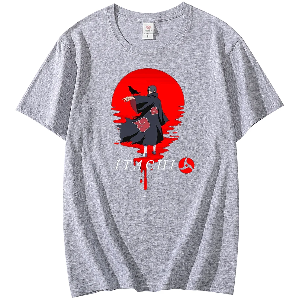 Homens e Mulheres Naruto Anime Estampado T-shirt, Uchiha Itachi, Lazer, Esportes, Rua, Casal, Estudante