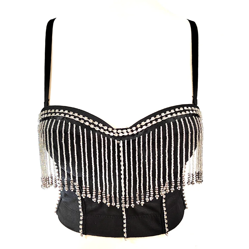 

Бюстье на косточках со стразами и бахромой на талии, корсет, топ, сексуальное облегающее корректирующее белье, женское нижнее белье, бюстье, укороченный топ, бюстгальтеры