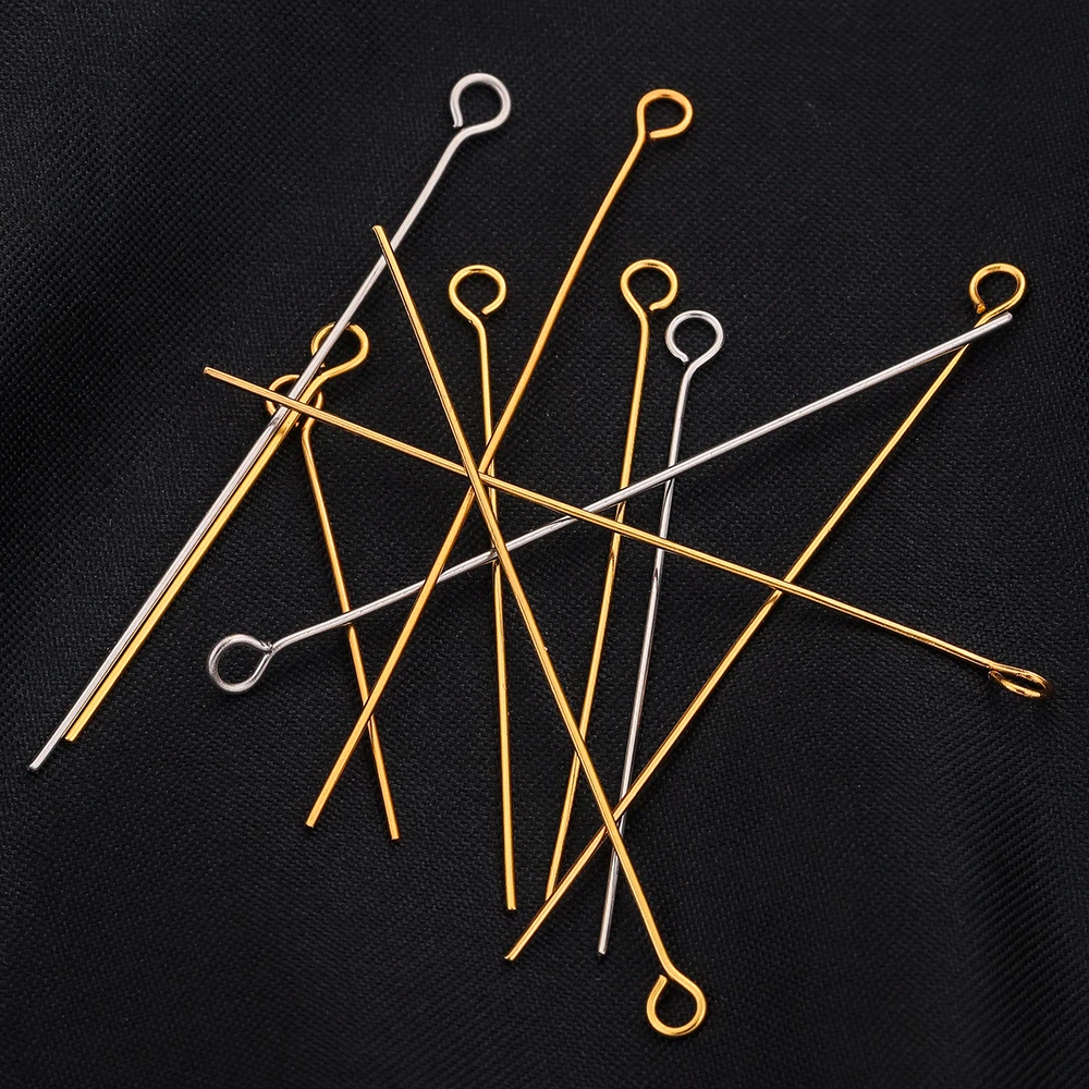 Aço inoxidável banhado a ouro Headpins, Eye Pins Acessórios, DIY Handmade Jóias Fazendo Suprimentos, Artesanato Atacado, 100 Pcs