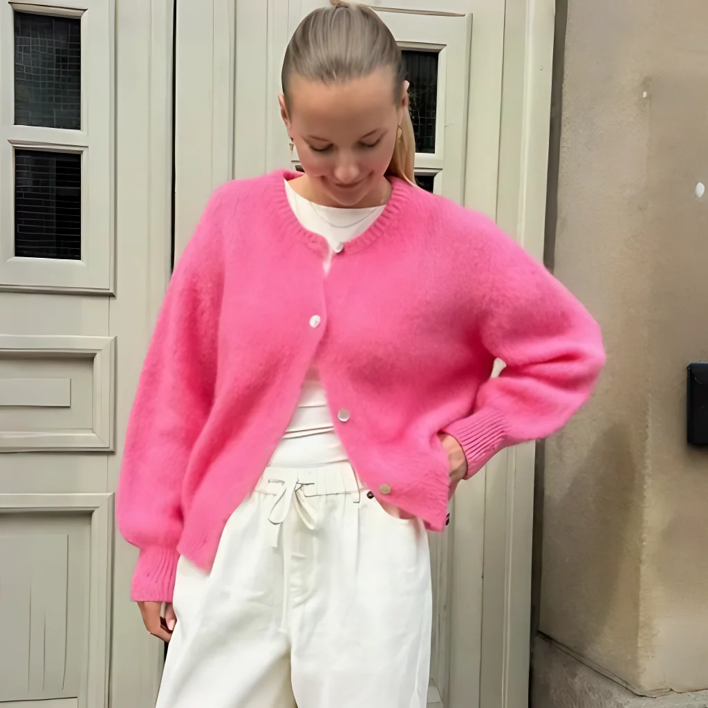 

Talenza Women New Solid Casual Long-Sleeved Knitted Cardigan Autumn Streetwear Office Lady Warm 2025 Female Sweater Top Outwear