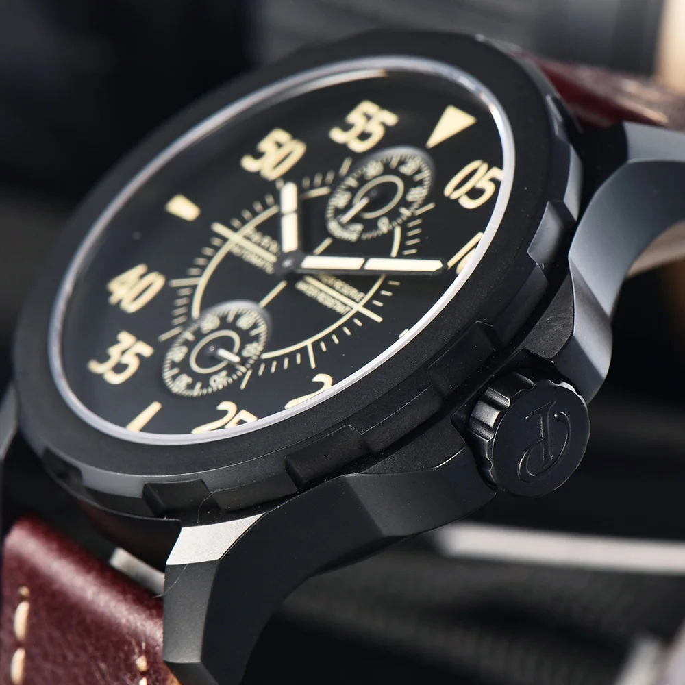 ファッションパーニス自動腕時計メンズ 44 ミリメートルブラックケース機械式時計パワーリザーブ自動日付男性トップの高級ブランドリロイやつ