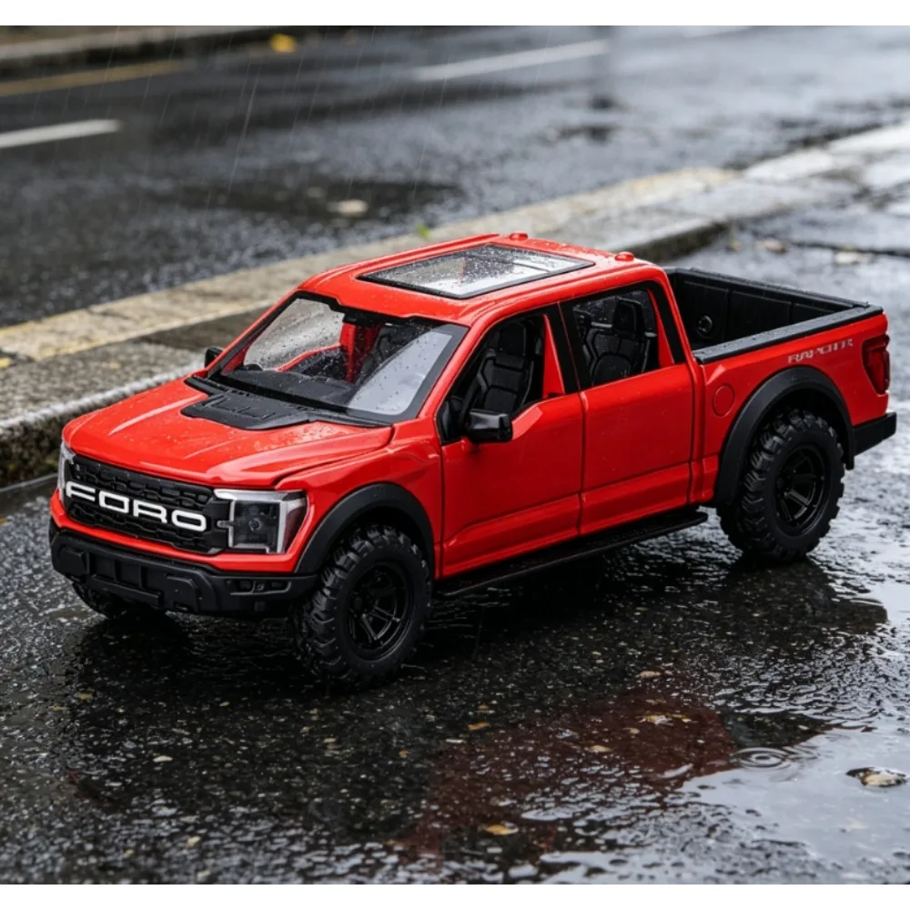 

1:32 Ford F150 Pickup Alloy Car Model Pull Back Sound Light Simulation Truck Collection Toy Gift for Boys
