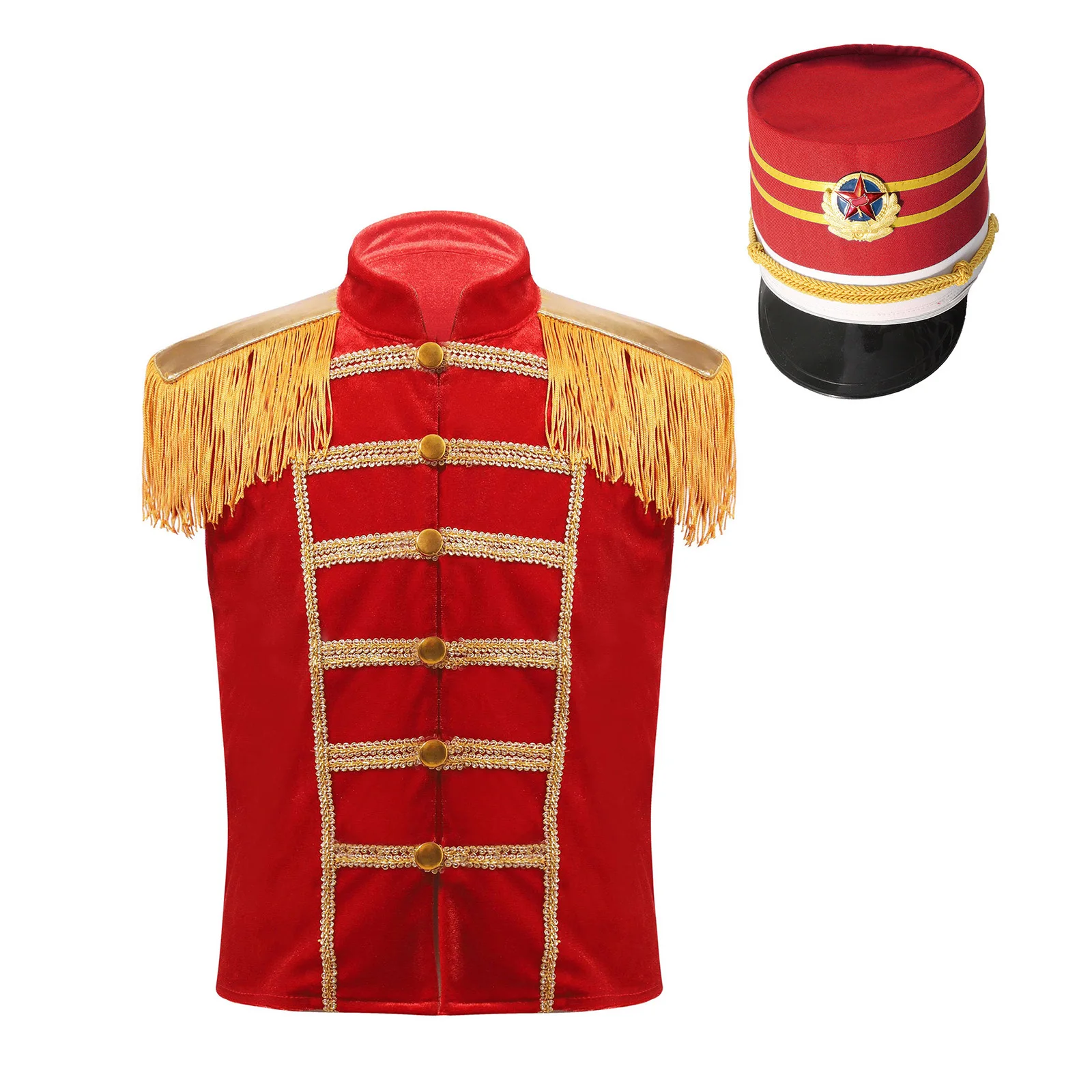 

Children Orchestra Honor Guard Drum Band Parade Performance Vest with Hat Halloween Carnival Theme Party Circus Cosplay Costume