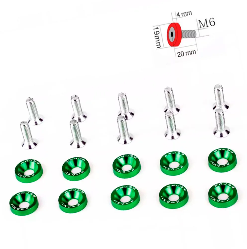 10pcs Auto Tuning Hexagonal Fasteners Fender Washer Bumper Engine Concave Screw Color Aluminum JDM Washer M6 Bolt For Honda Cars