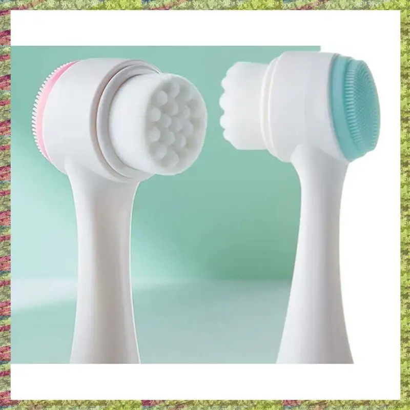 Limpador facial dupla face ABKB 3D, escova facial de massagem manual, limpador facial dupla face de cerdas macias