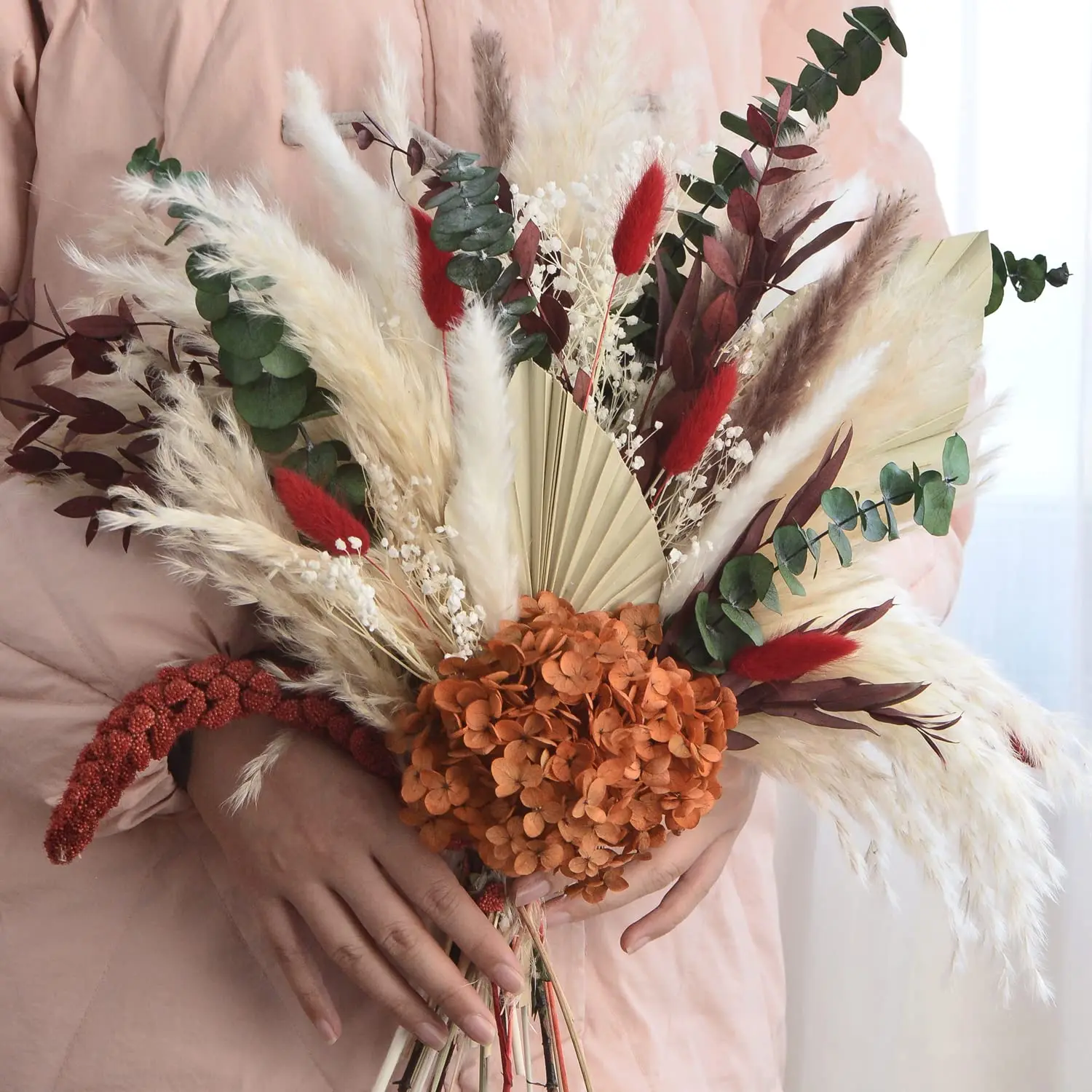 

Natural Dried Pampas Grass Bridal Bridesmaid Wedding Bouquets Eucalyptus Dry Flower Arrangement for Boho Wedding Home Decoration