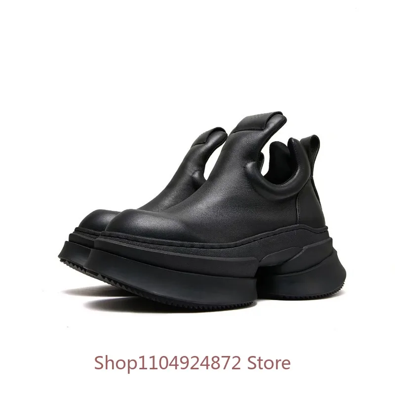 

Euro Style Men Genuine Leather Thick-Sole Height-Increasing Casual Shoes Street Sports Slip-On Trendy Sneakers