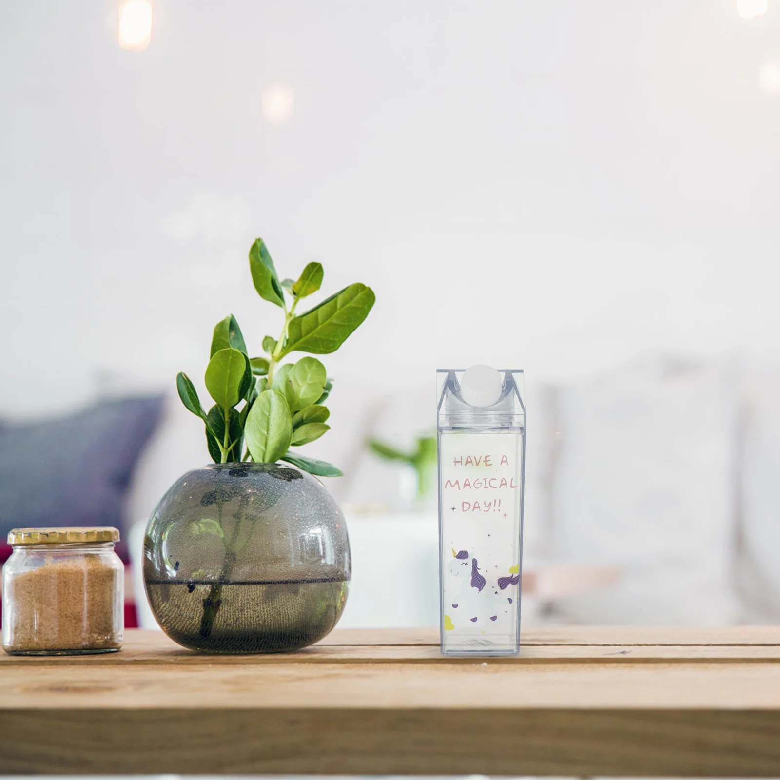 

1Pcs Unicorn Water Bottle Transparent Lightweight Cartoon Pattern Practical Beverage Bottle Leak Proof for Travel Indoor Outdoor