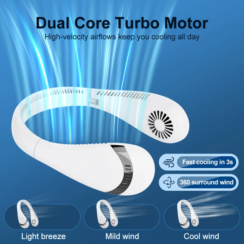 مروحة الرقبة بشاشة عرض رقمية منعشة 360 درجة °   دوران الهواء لمرآب الفندق المنزلي يستخدم ثلاثة مروحة صغيرة باللغة الإنجليزية لـ Breezy