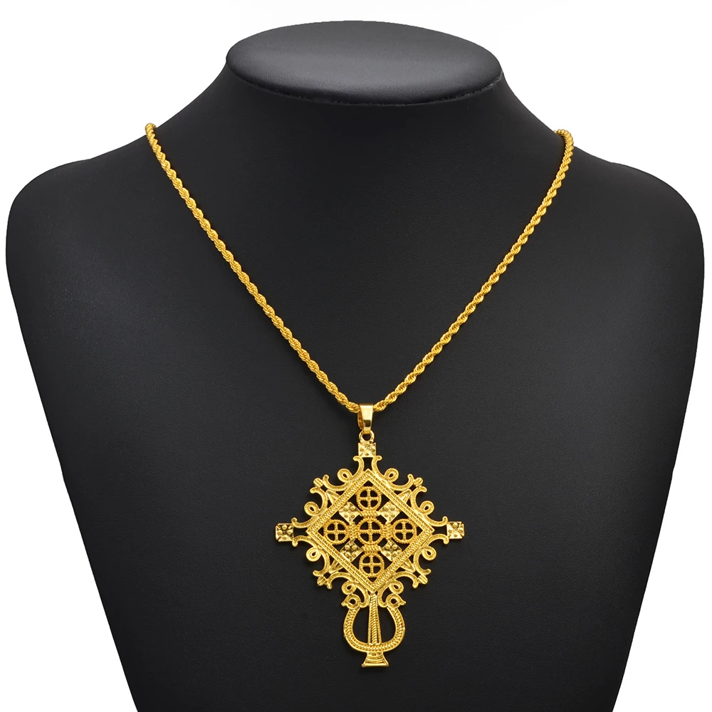 Anniyo Ethiopian National Big Cross Pendant Twisted Chain Women African Jewelry Eritrea Gifts #342606