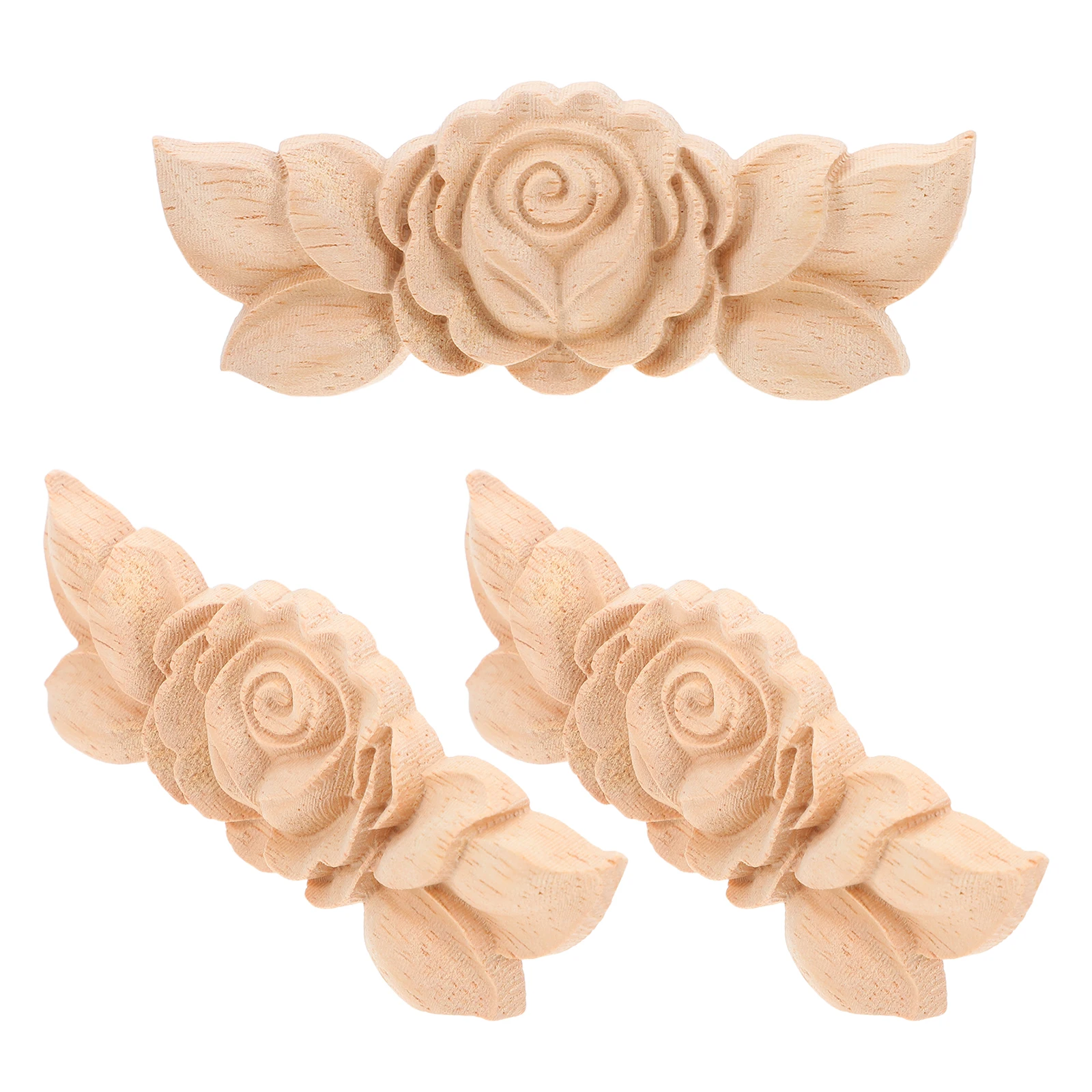

3pcs Wood Carving Accessories Unpainted Applique Solid Bed Ceiling Rose Flower Onlay Khaki Decorative Embellishments Home DIY
