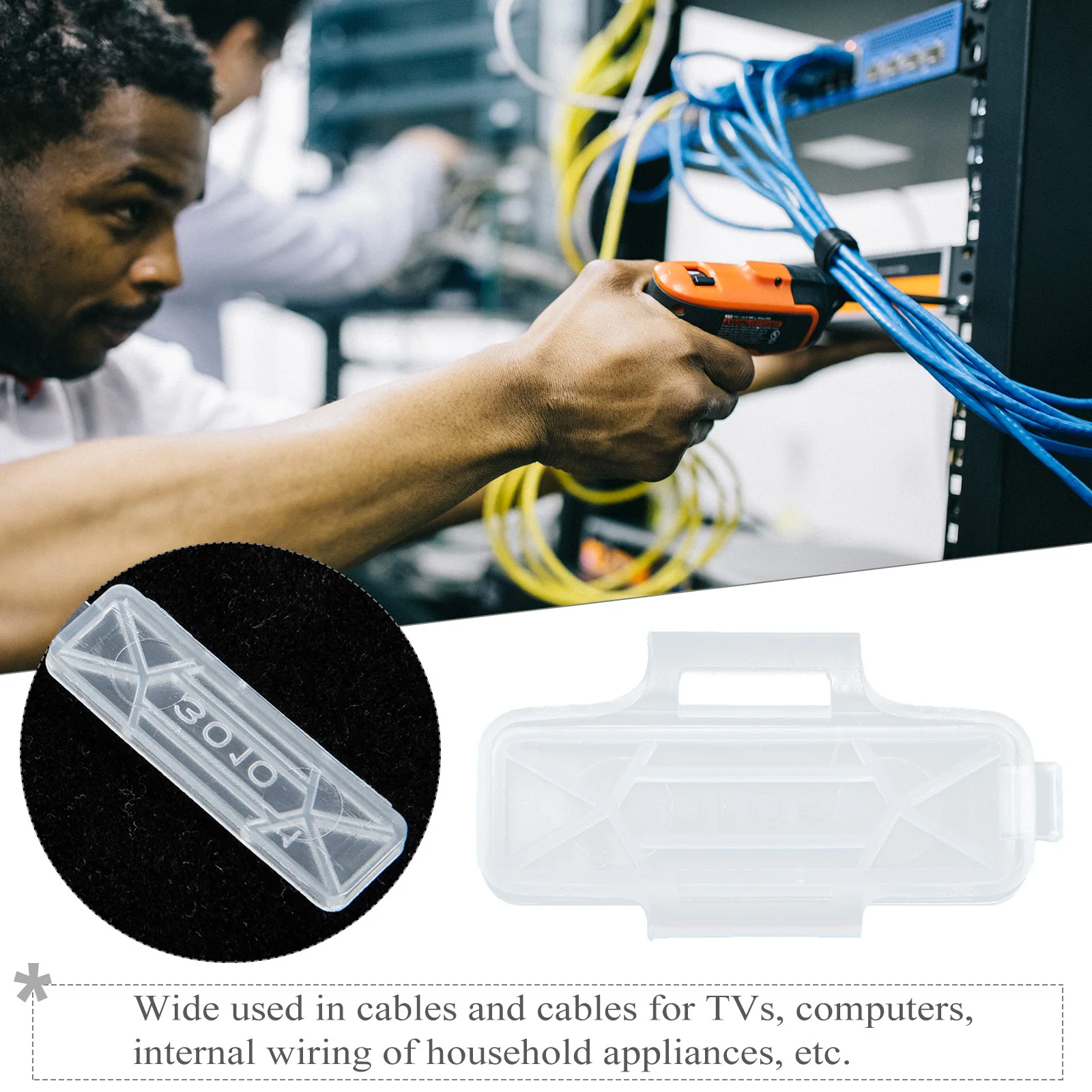 

100Pcs Wire Sign Name Box Transparent Cable Tags Case for Label Identification Holder Management Cable Labels Holder Case