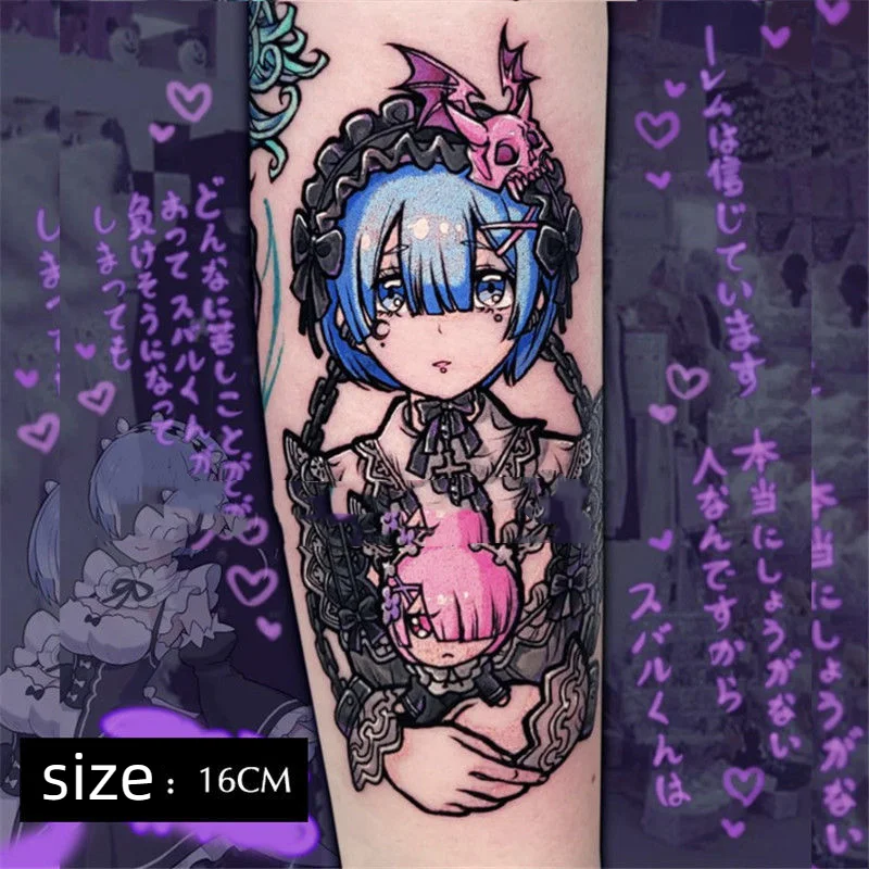 

Anime Temporary Tattoos Rem Tattoo Body Art Waterproof Fake Tatoo Stickers for Woman Men