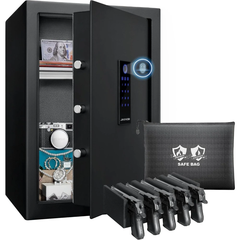 صندوق أمان ببصمة الإصبع بطول 2.63 قدم مكعب مع حقيبة آمنة كبيرة مقاومة للحريق ومقاومة للماء، خزائن بيومترية ذكية للمكتب المنزلي - ترقية جديدة #1