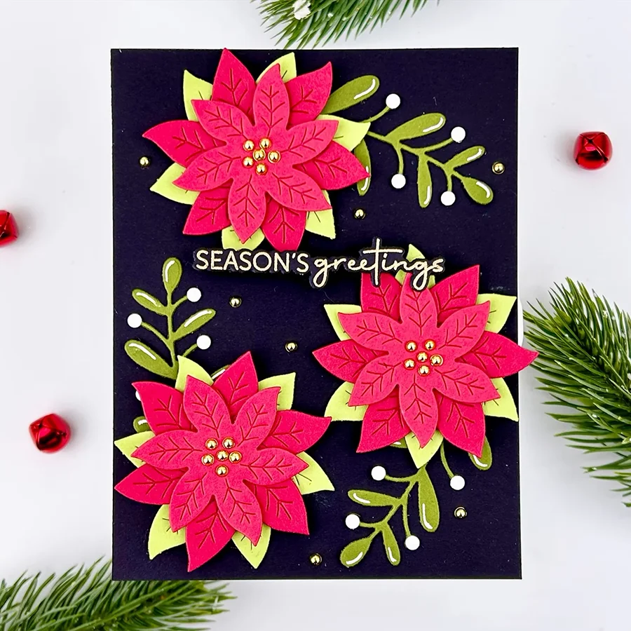 Lucky Goddess Metal Cutting Dies Winter Poinsettias Diy Scrapbooking Photo Album Decorative Embossing Paper Card Crafts