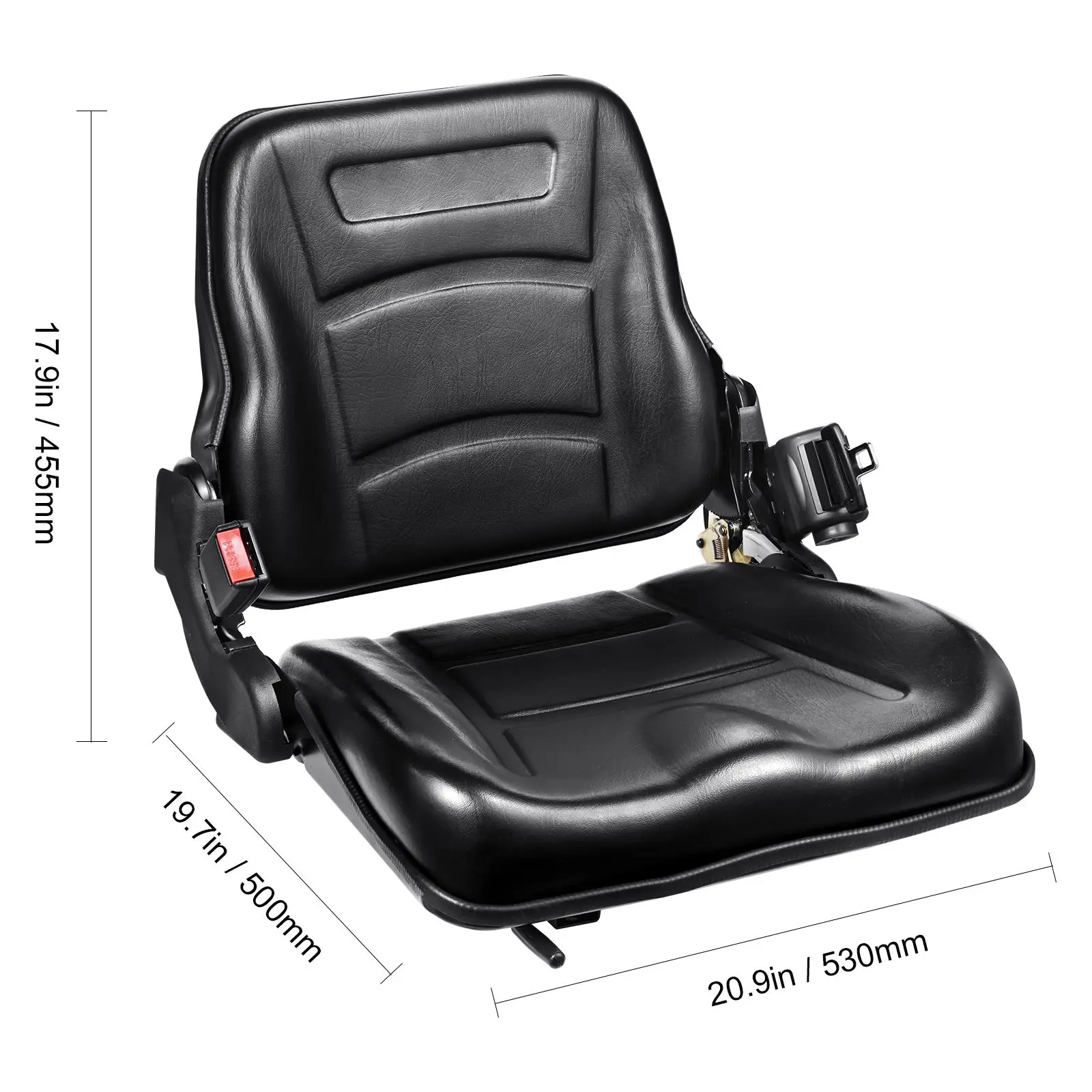 Universal Forklift Seat, Fold Down Tractor Seat with Adjustable Angle Back, Micro Switch and Retractable Seatbelt, 6.3-13.4 inch