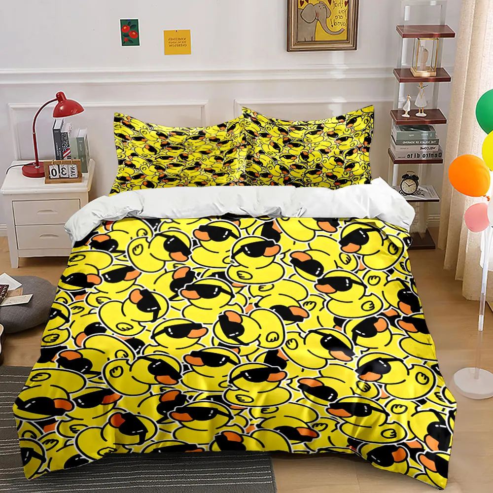 Yellow ducks wearing sunglasses Printed Duvet Cover Set 1 Duvet Cover+2 Pillowcase Multi Size Bedroom Bedding Decor Luxury gifts