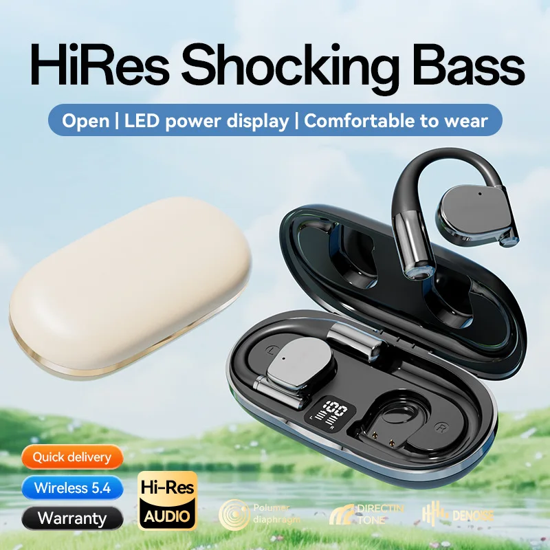 

AI Translation Earhones Sports Earphones High Fidelity Stereo Sound Ear Hook Headphone Ear Hanging Type Power Display