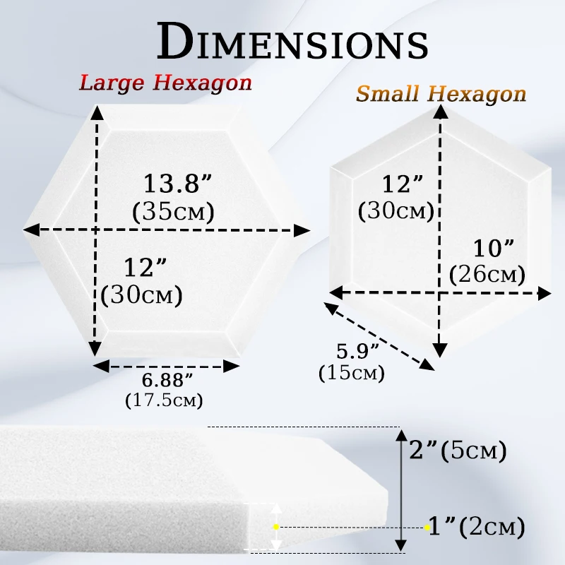 TOUO-Espuma Acústica Hexagonal, Alta Densidade, Material Absorvente de Som, Decoração de Casa, Estúdio, 6, 12, 24 Unidades