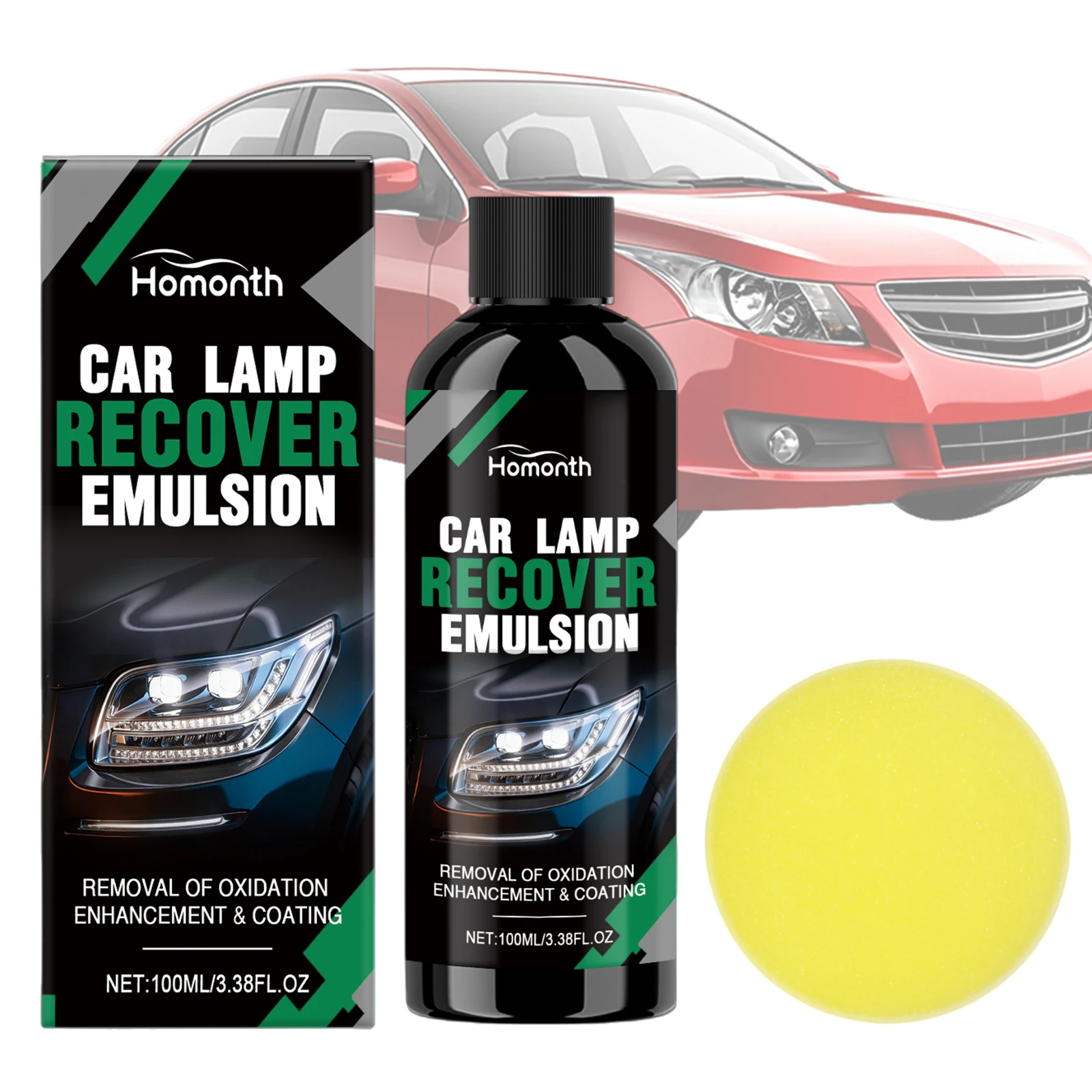 Automotive Headlight Cleaner 100ML Oxidized and Yellowed Head Light Restoring Kit with Sponge for All Vehicle Types