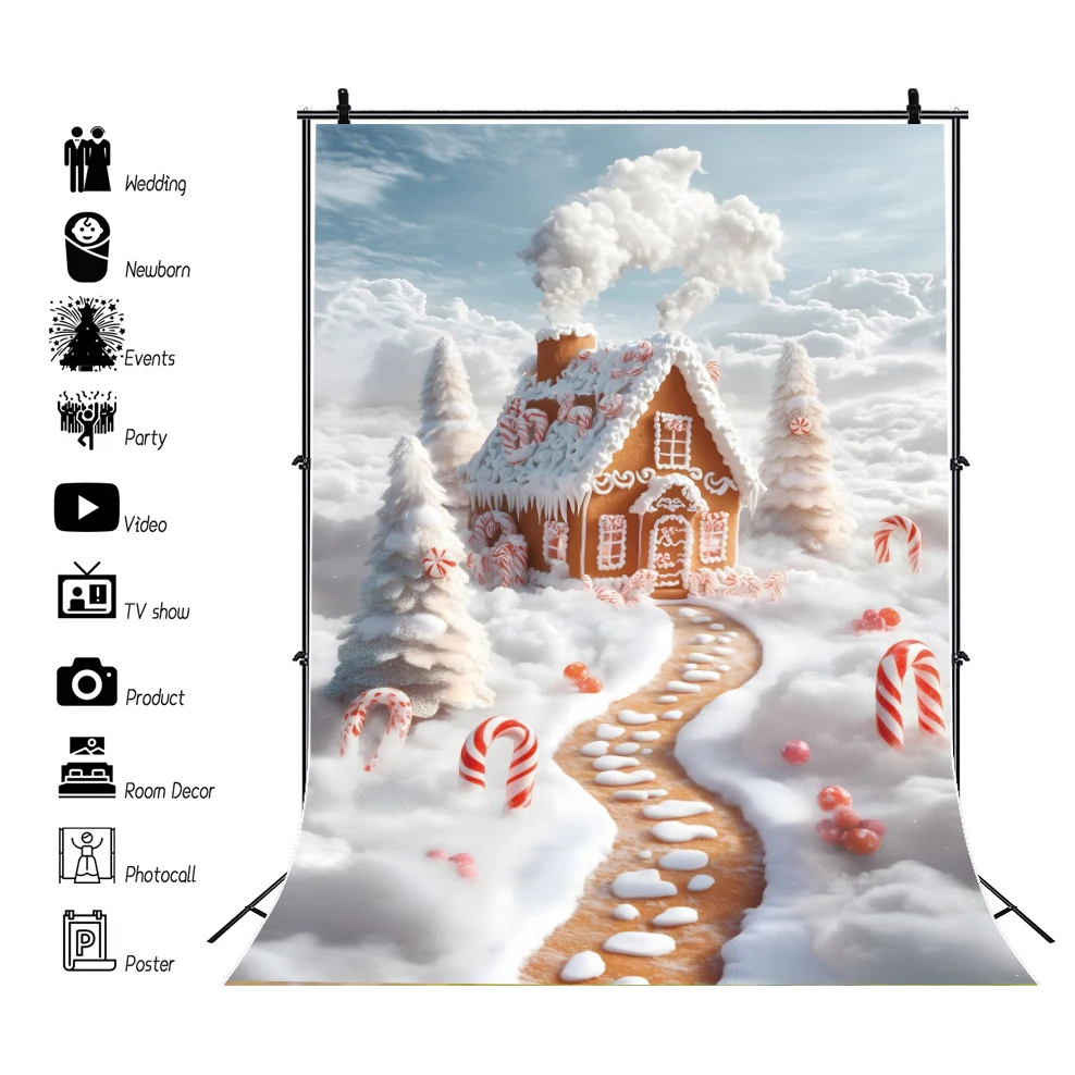 خلفية التصوير الفوتوغرافي لمنزل الزنجبيل في عيد الميلاد ، منزل الحلوى الثلجية في فصل الشتاء ، صورة للأطفال ، خلفية حفلة عيد ميلاد ، مستلزمات الصور
