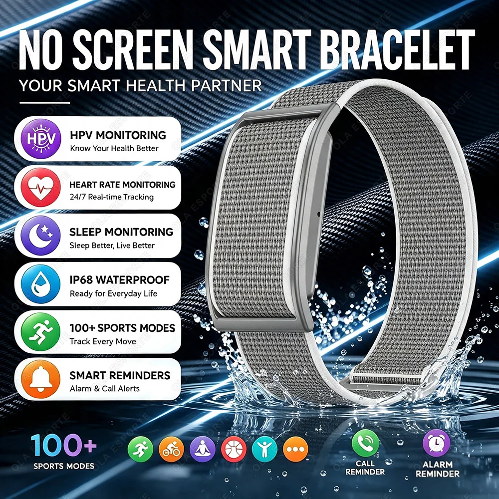 Smart-Armband ohne Bildschirm, Herzfrequenz-, Blutdruck- und Schlafmonitor, Schrittzähler, Sport-Tracker, Smartwatch für Männer und Frauen, Armband HW12