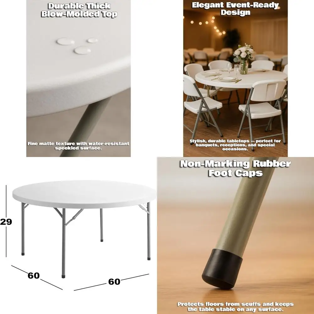 

60 Round Heavy-Duty Plastic Folding Table - Granite White | Ideal for Indoor/Outdoor Use, Events, Dining, Catering, Conferences